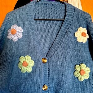 Adorable sweater with flowers; soft and comfy, cropped